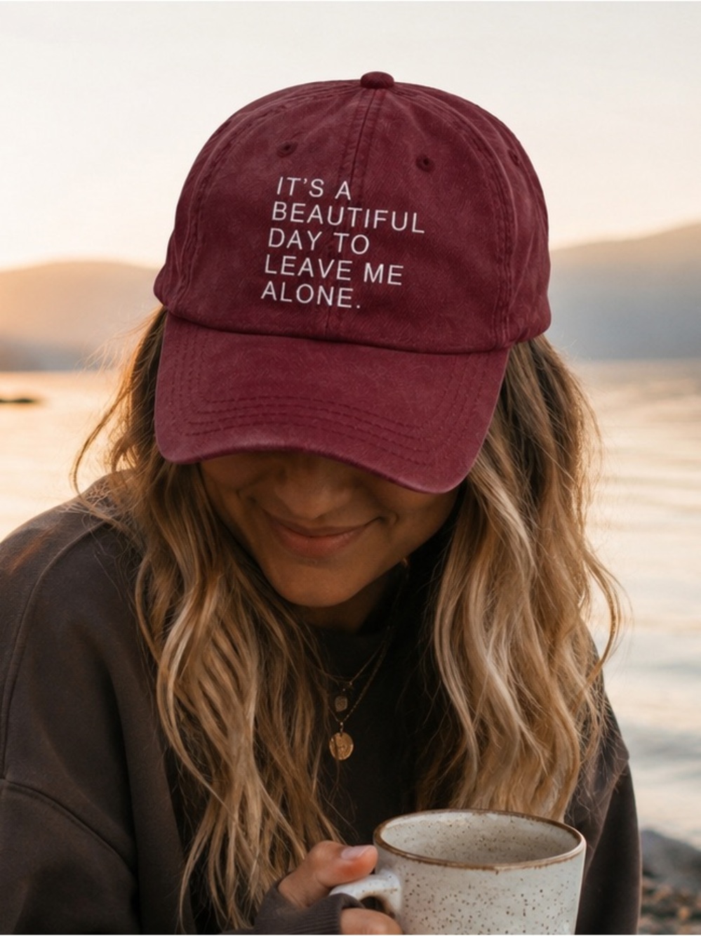 It’s a Beautiful Day to Leave Me Alone Dad Hat Burgundy Adjustable Cap